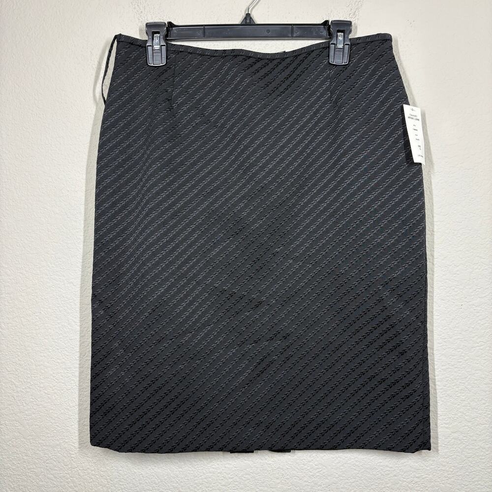 Tahari Arthur S. Levine Size 10 Pencil Skirt Black Asymmetric Ribbed Striped